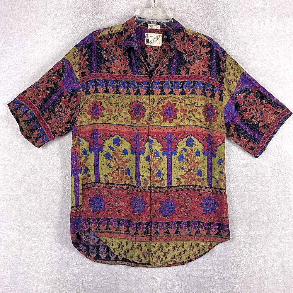 VTG Goouch Shirt Mens M Multicolor Abstract Art Rayon Streetwear Summer 80s 90s